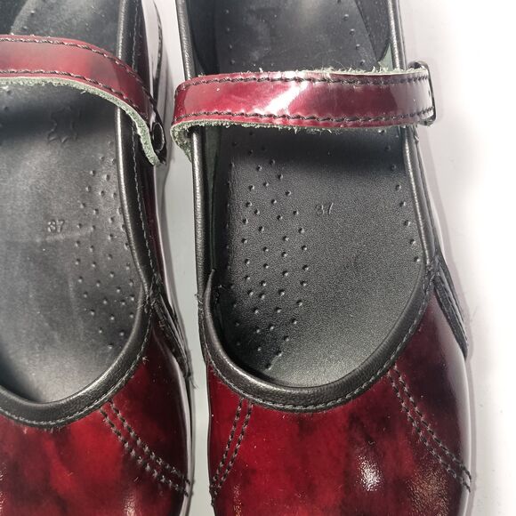 Dansko Leather Mary Jane Strap Clogs 37 (US 6.5-7 UK 4-4.5) Burgundy Marcelle - Picture 14 of 14